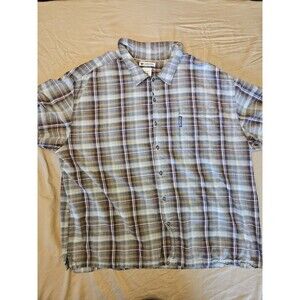 Columbia Men's 4XL Short Sleeve Button Down Shirt Plaid Blue Grey Tan Big & Tall